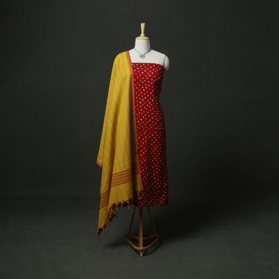 Bandhani Cotton Unstitched Dress Material: Kurta & Dupatta with Jewellery 07