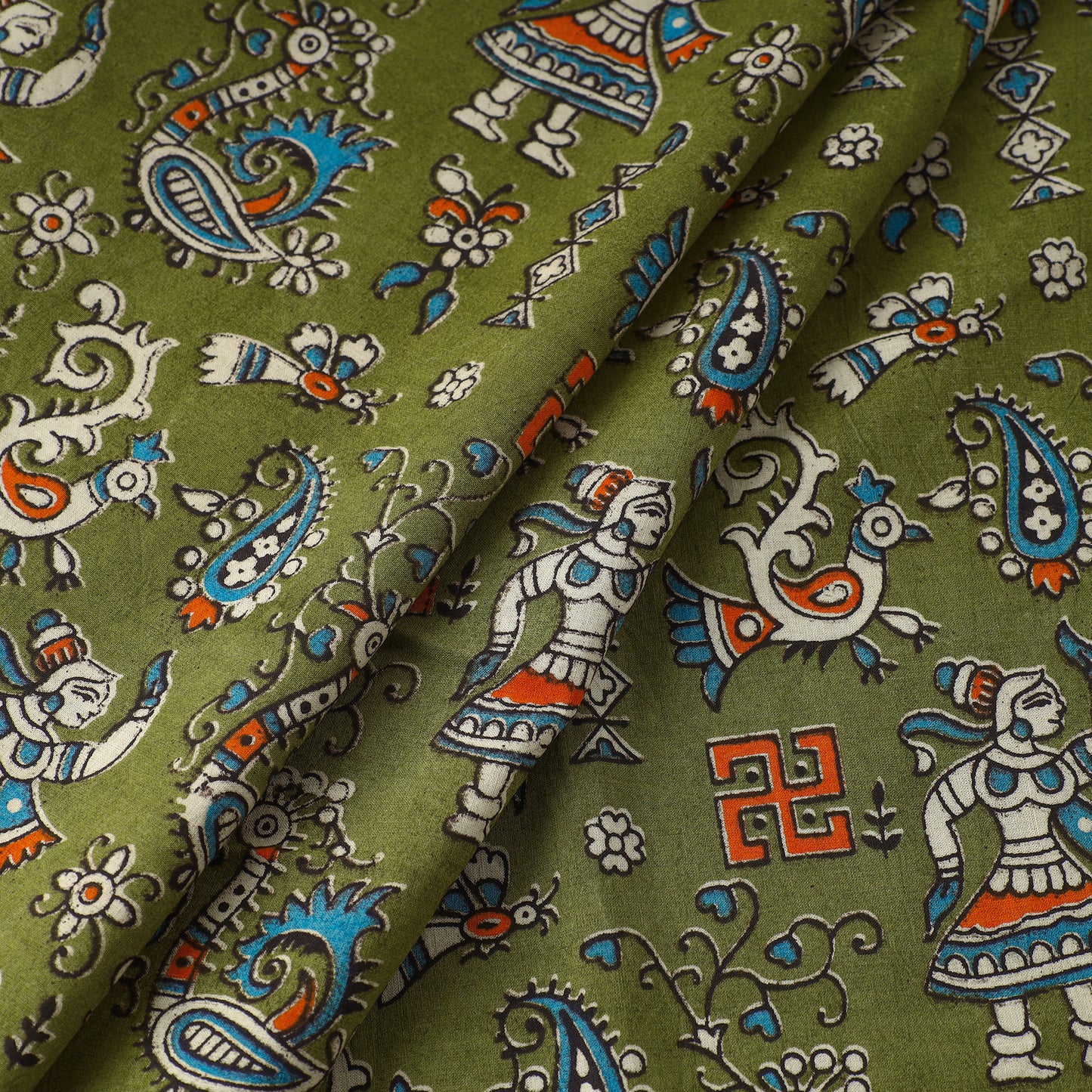 Green - Kalamkari Printed Cotton Fabric 32