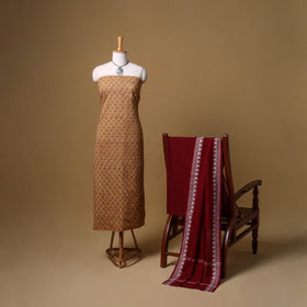 Floral Sanganeri Block Print Cotton Unstitched Dress Material: Kurta, Bottom & Dupatta with Jewellery 14