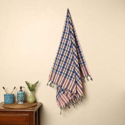 Blue - Handloom Fine Cotton Checks Bath Towel 135