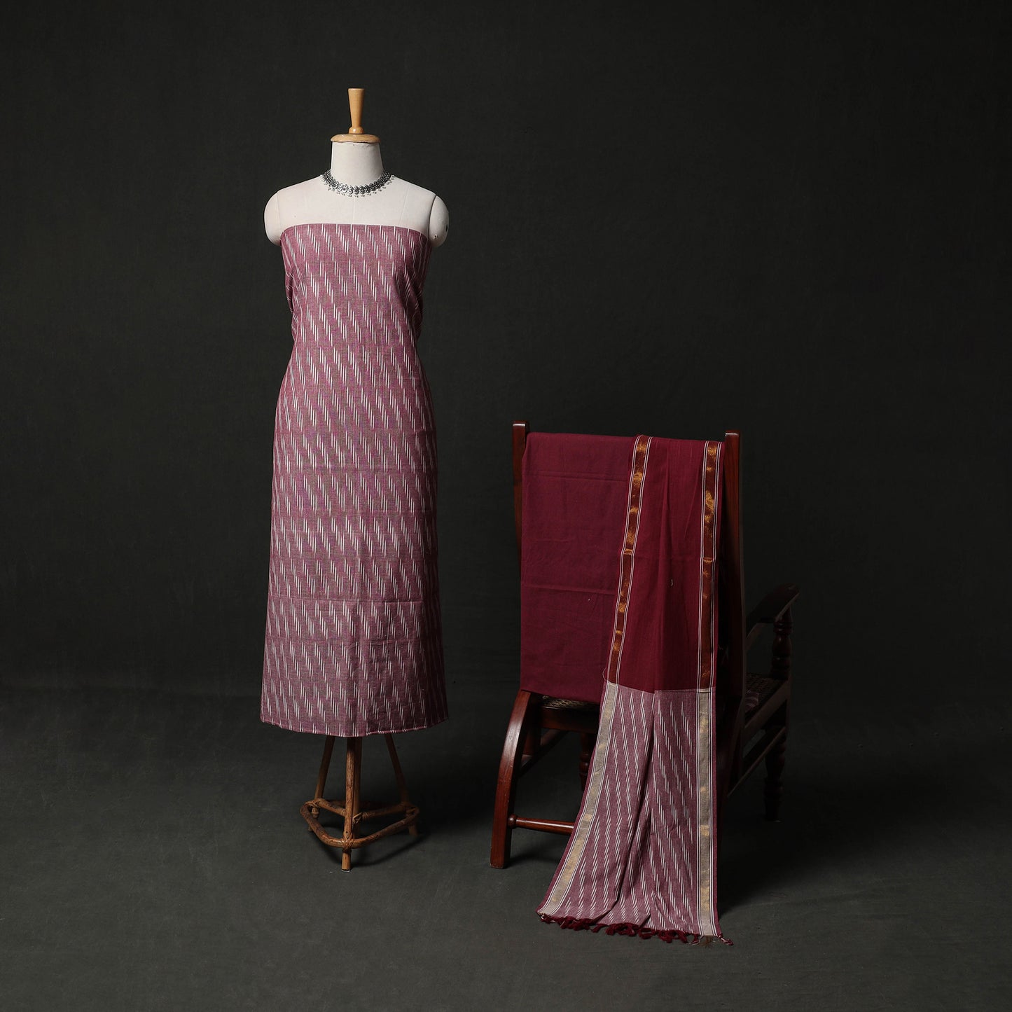 Pochampally Ikat Weave 3pc Cotton Unstitched Dress Material Suit Set 07