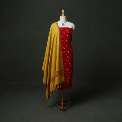 Bandhani Cotton Unstitched Dress Material: Kurta & Dupatta with Jewellery 08