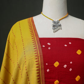 Bandhani Cotton Unstitched Dress Material: Kurta & Dupatta with Jewellery 08