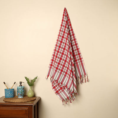 Red - Handloom Fine Cotton Checks Bath Towel 137