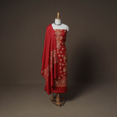 Woolen Heavy Embroidered Unstitched Dress Material: Kurta, Bottom & Dupatta 34