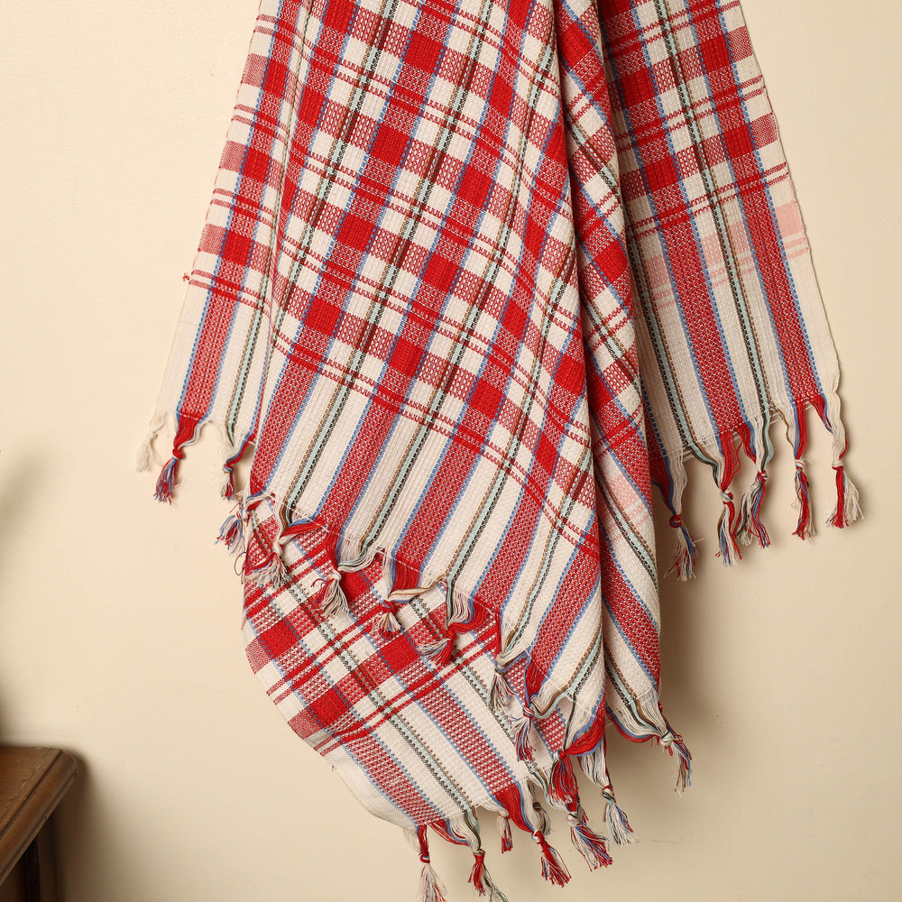 Red - Handloom Fine Cotton Checks Bath Towel 137