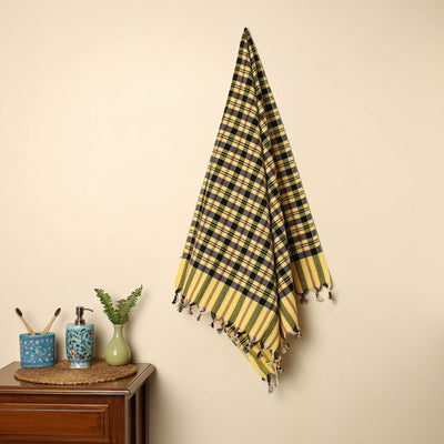 Black - Handloom Fine Cotton Checks Bath Towel 138