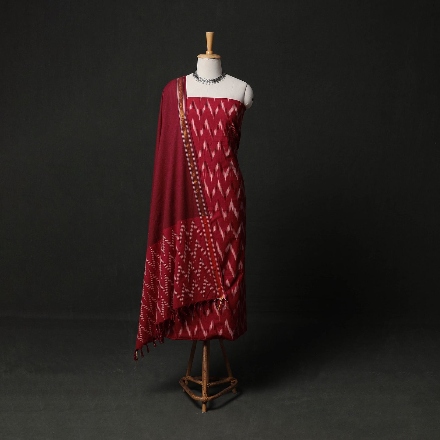 Pochampally Ikat Weave 3pc Cotton Unstitched Dress Material Suit Set 08