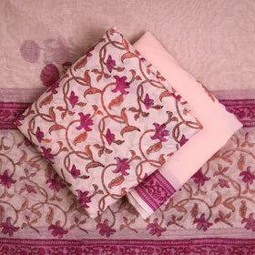 Buy 3pc Sanganeri Block Printed Cotton Suit Material with Chanderi Silk Dupatta 01 Onine at iTokri.com