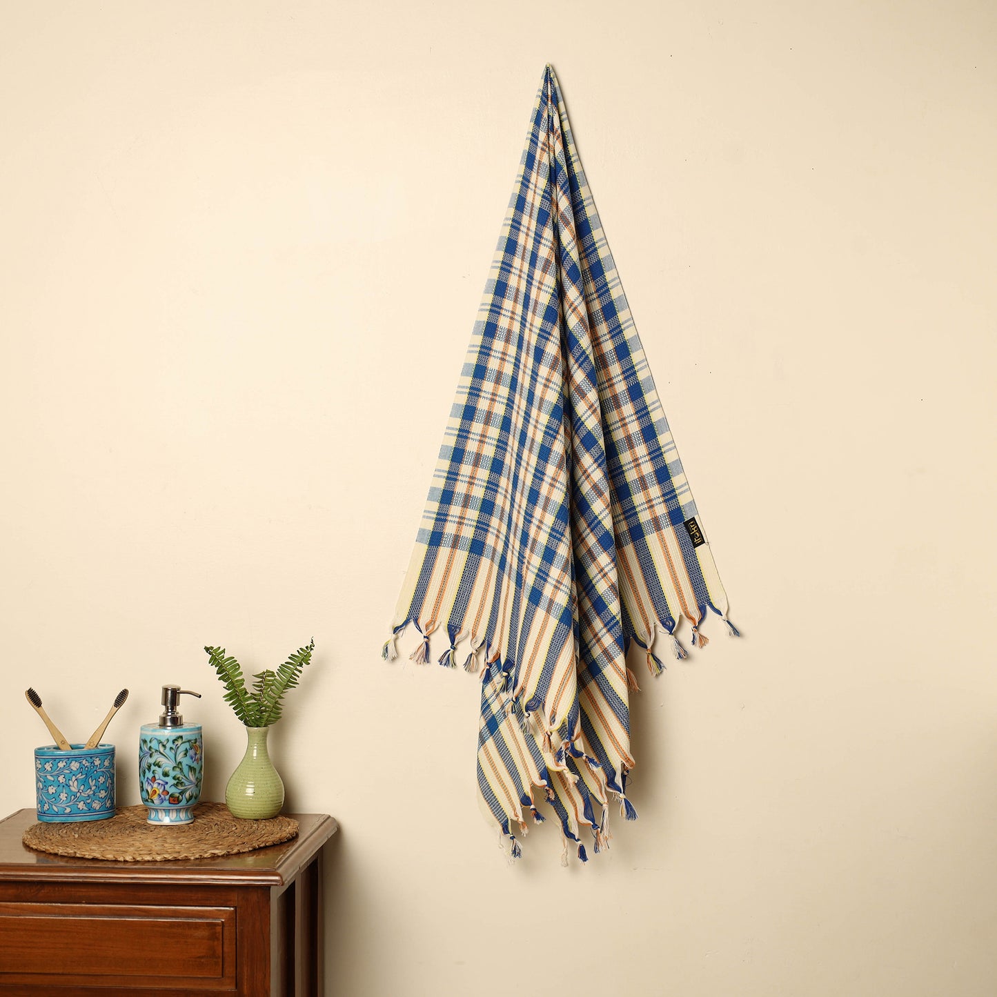 Blue - Handloom Fine Cotton Checks Bath Towel 139