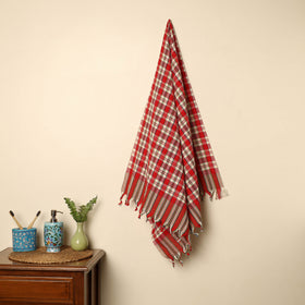  Red Handloom Fine Cotton Checks Bath Towel