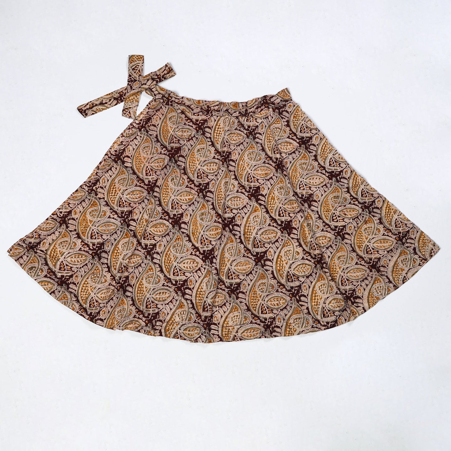 Brown - Kalamkari Block Printed Cotton Wrap Around Skirt 20