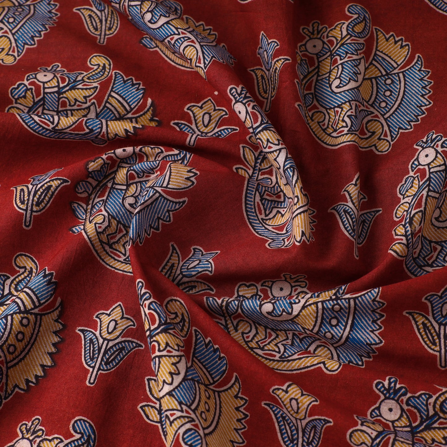 Red - Kalamkari Printed Cotton Fabric 37