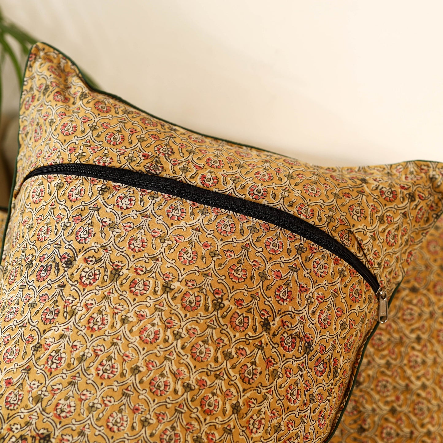 Brown Set of 2 Kalamkari Block Print Cotton Pillow Covers
