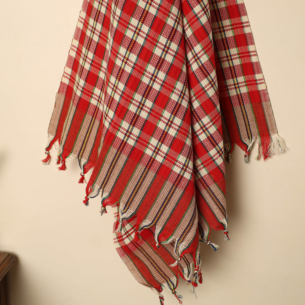 Red - Handloom Fine Cotton Checks Bath Towel 140