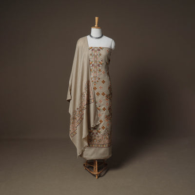 Woolen Heavy Embroidered Unstitched Dress Material: Kurta, Bottom & Dupatta 35