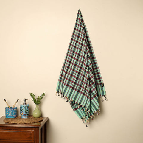 Green - Handloom Fine Cotton Checks Bath Towel 141