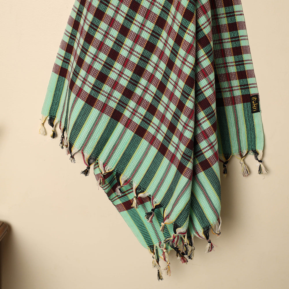 Green - Handloom Fine Cotton Checks Bath Towel 141