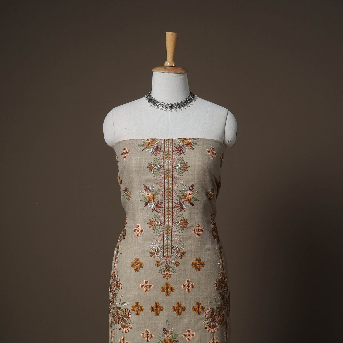 Woolen Heavy Embroidered Unstitched Dress Material: Kurta, Bottom & Dupatta 35