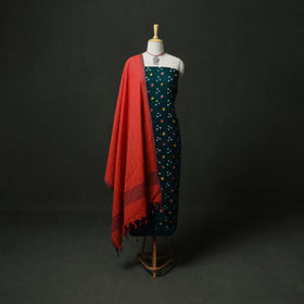 Bandhani Cotton Unstitched Dress Material: Kurta & Dupatta with Jewellery 10