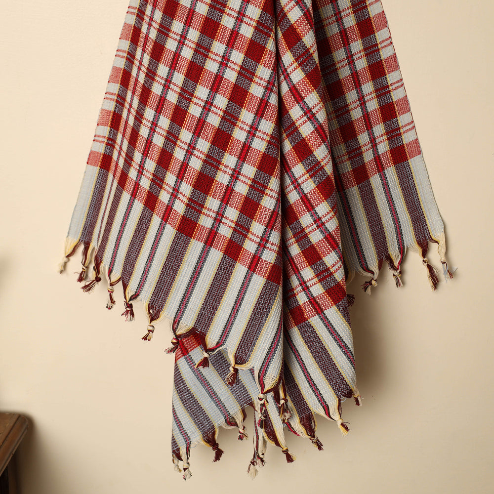 Red - Handloom Fine Cotton Checks Bath Towel 142