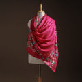 Pink - phulkari hand embroidered wool shawl 03 - handcrafted