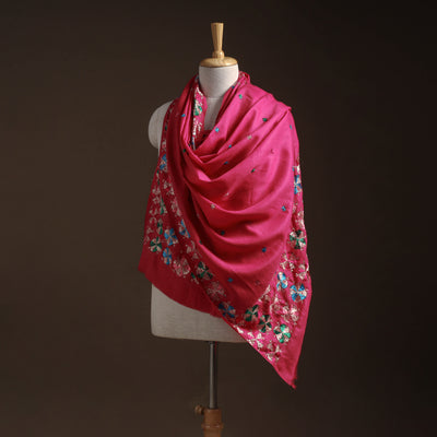 Pink - phulkari hand embroidered wool shawl 03 - handcrafted