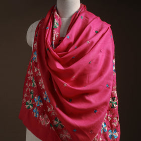 Pink - phulkari hand embroidered wool shawl 03 - handcrafted