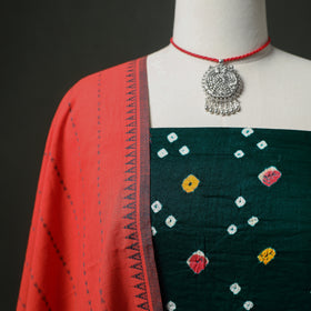 Bandhani Cotton Unstitched Dress Material: Kurta & Dupatta with Jewellery 10
