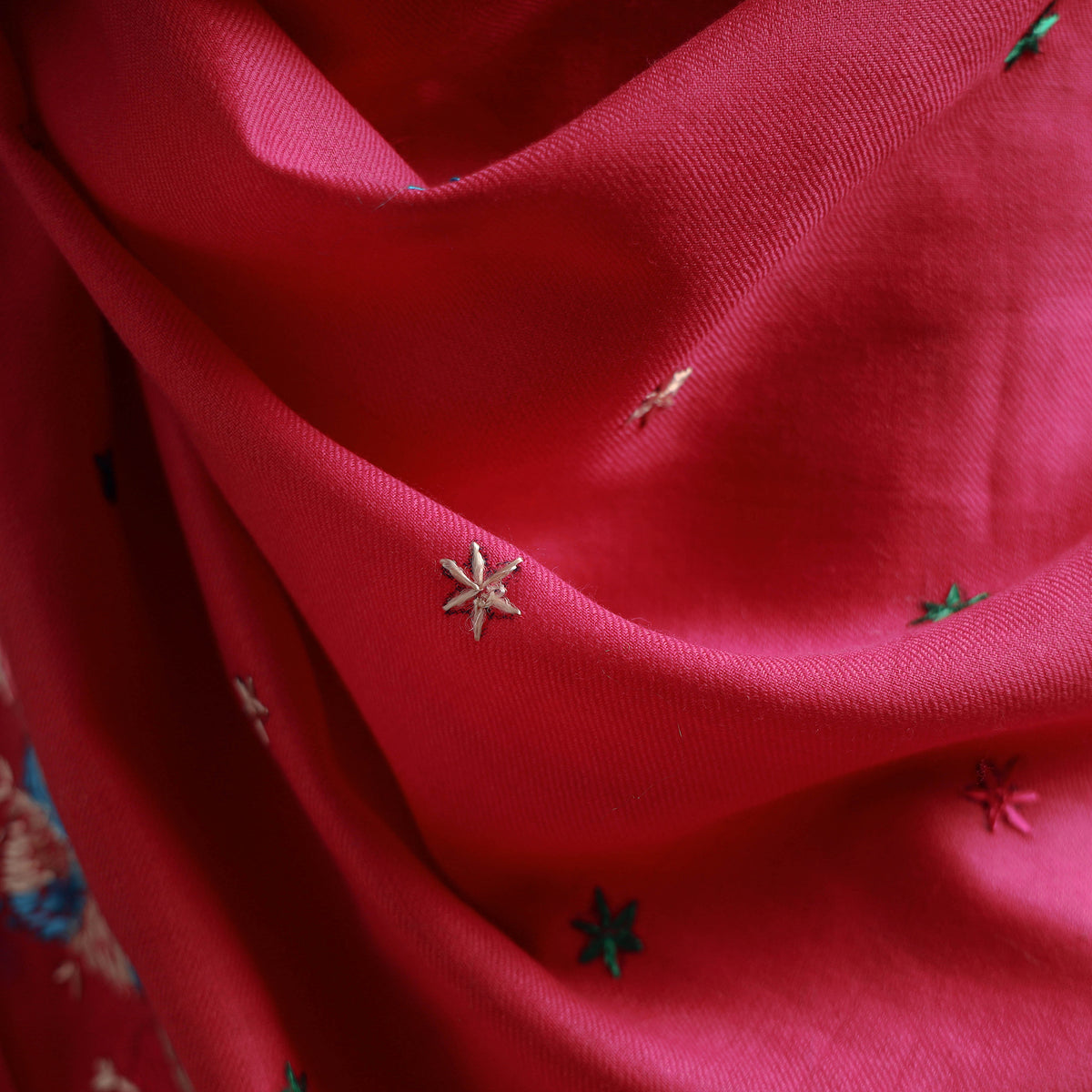 Pink - phulkari hand embroidered wool shawl 03 - handcrafted