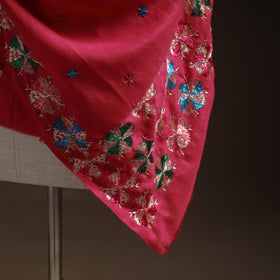 Pink - phulkari hand embroidered wool shawl 03 - handcrafted