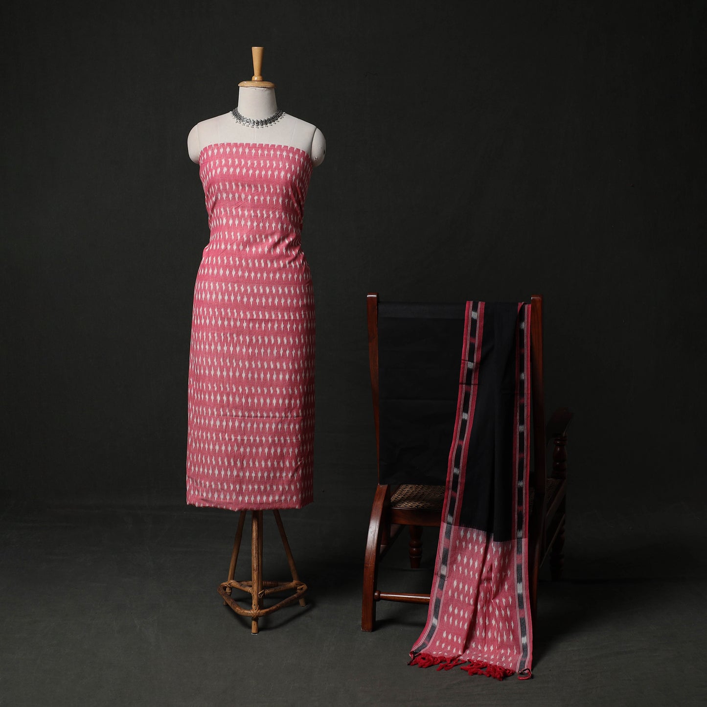 Pochampally Ikat Weave 3pc Cotton Unstitched Dress Material Suit Set 09