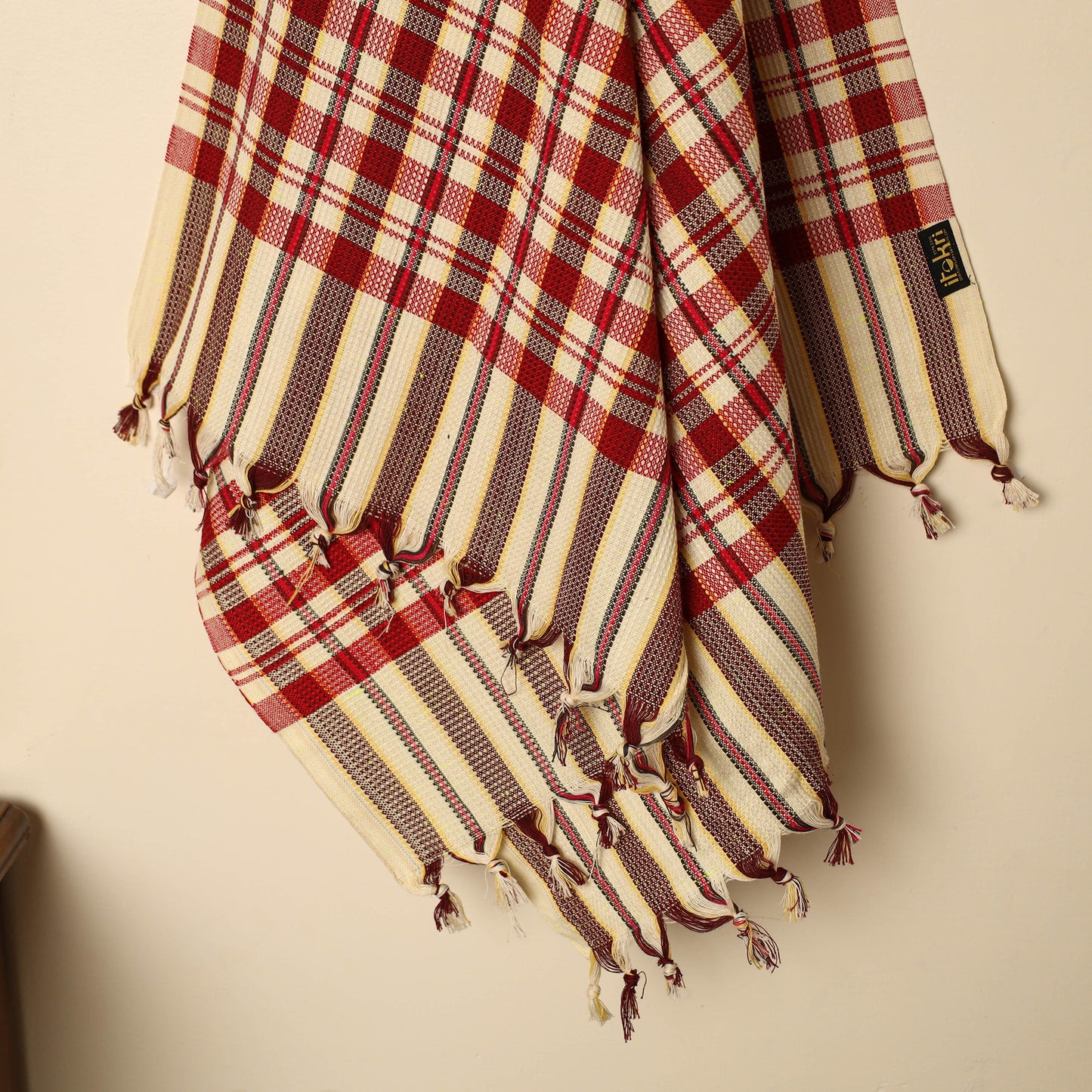 Red - Handloom Fine Cotton Checks Bath Towel 144