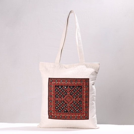 White - Kutch Neran Hand Embroidery Canvas Cotton Shoulder Bag