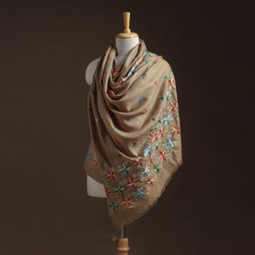 Brown - phulkari hand embroidered wool shawl 01