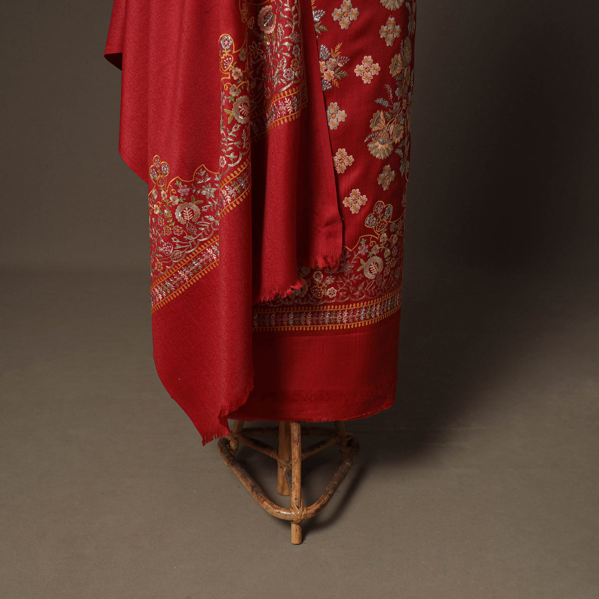 Woolen Heavy Embroidered Unstitched Dress Material: Kurta, Bottom & Dupatta 36