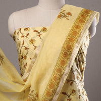 Yellow - 3pc Sanganeri Block Printed Cotton Suit Material with Chanderi Silk Dupatta 12