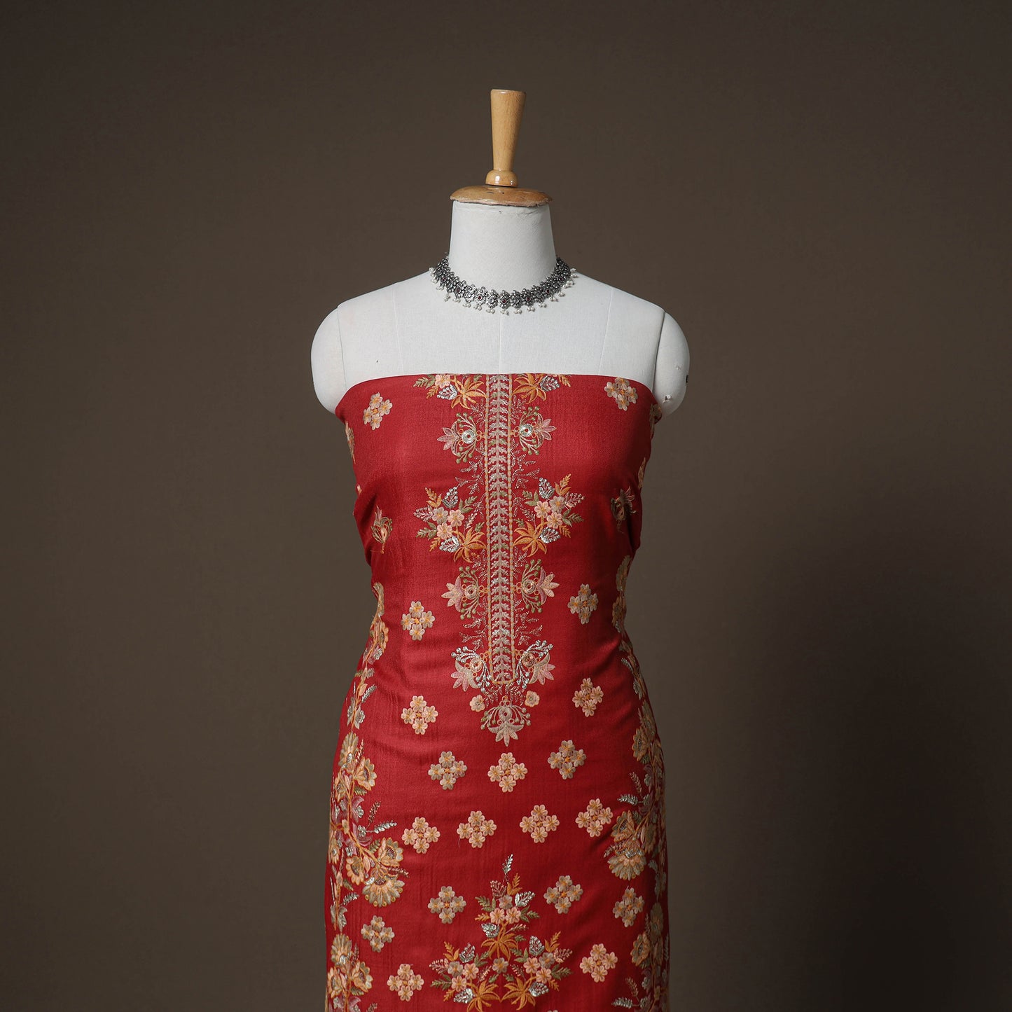 Woolen Heavy Embroidered Unstitched Dress Material: Kurta, Bottom & Dupatta 36