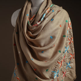 Brown - phulkari hand embroidered wool shawl 01