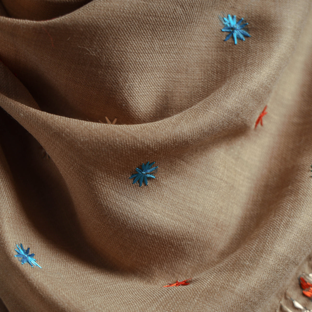 Brown - phulkari hand embroidered wool shawl 01