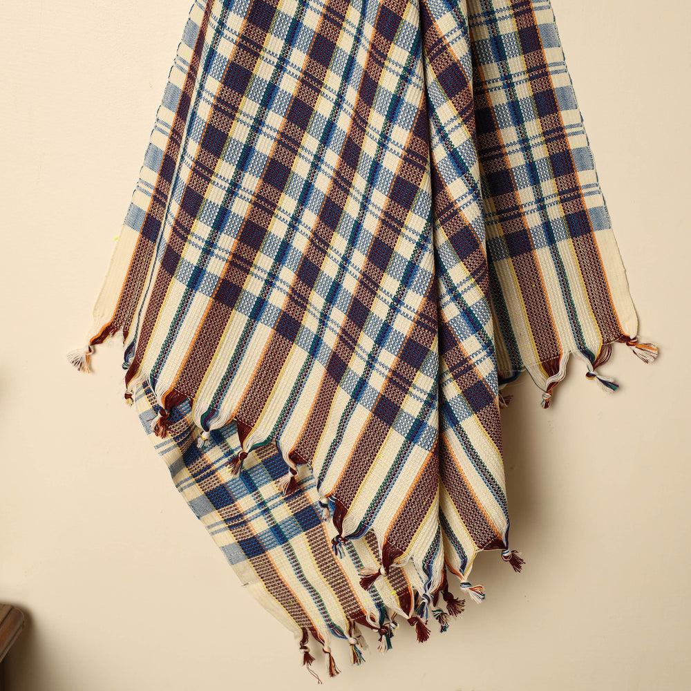 Blue - Handloom Fine Cotton Checks Bath Towel 145