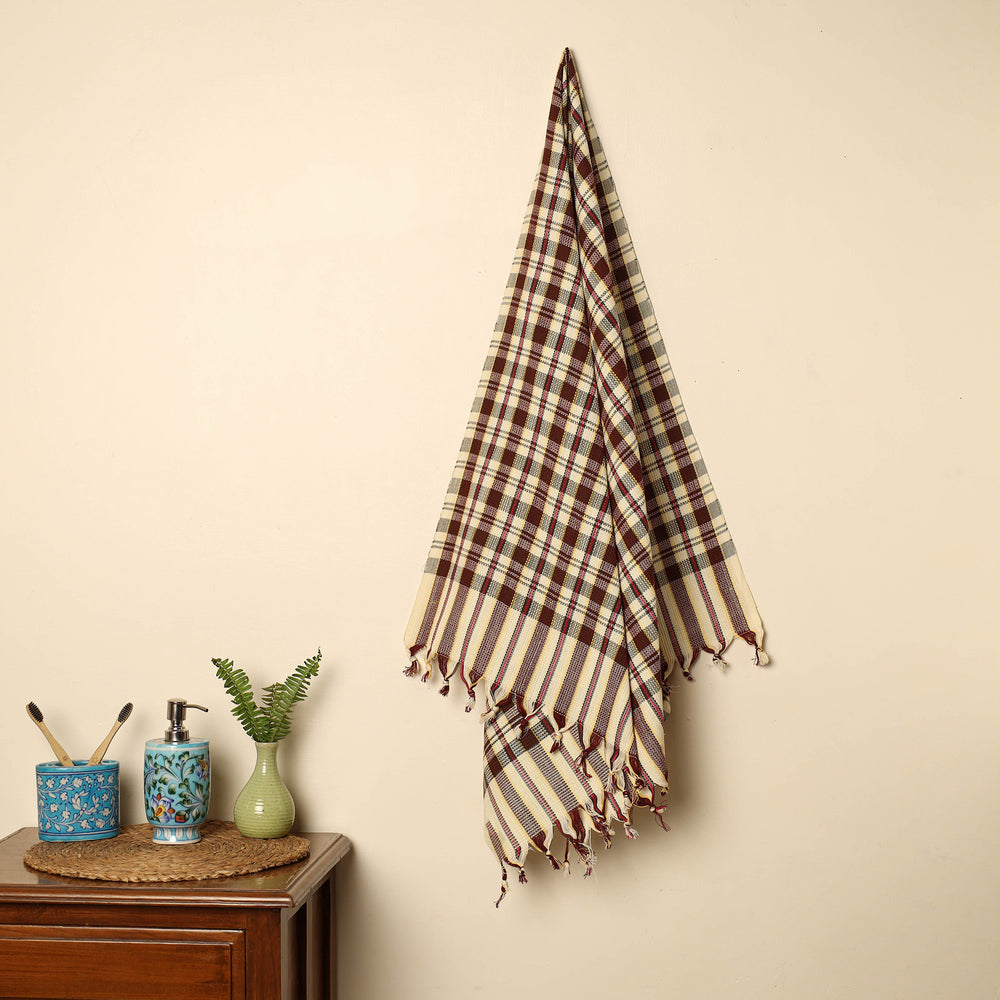 Brown - Handloom Fine Cotton Checks Bath Towel 146