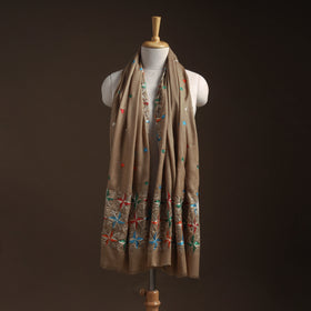 Brown - phulkari hand embroidered wool shawl 01