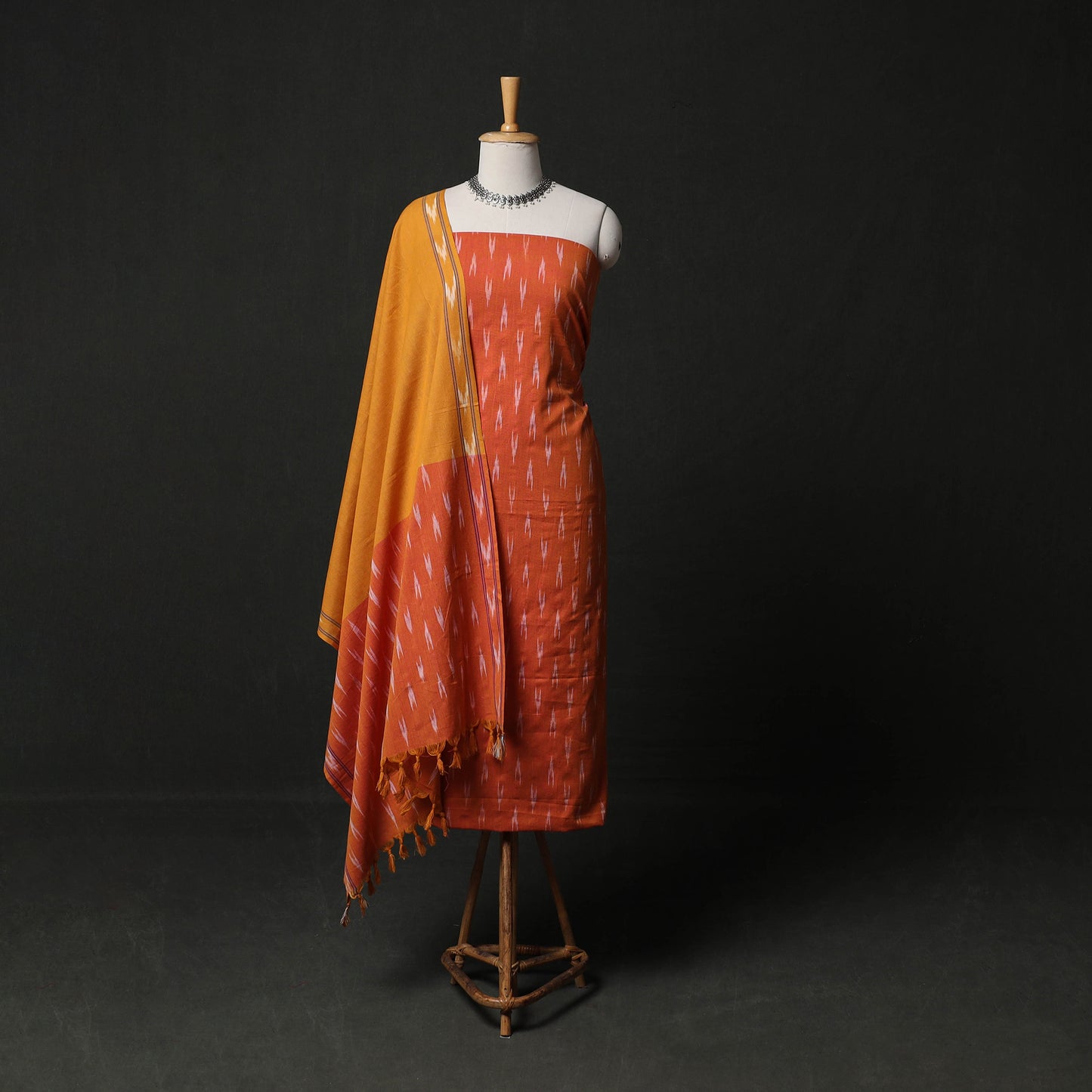 Pochampally Ikat Weave 3pc Cotton Unstitched Dress Material Suit Set 10