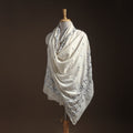 White - phulkari hand embroidered wool shawl 02