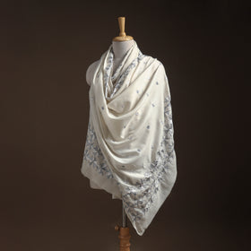 White - phulkari hand embroidered wool shawl 02