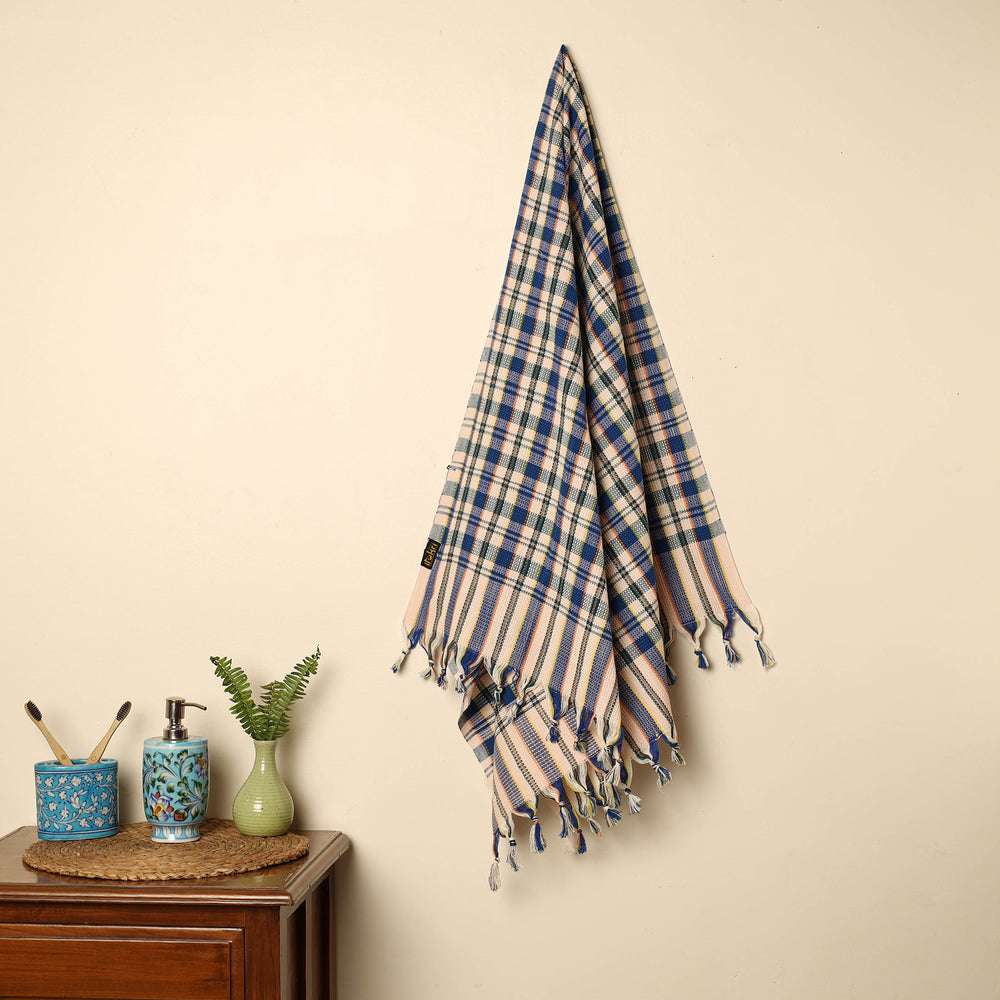 Blue - Handloom Fine Cotton Checks Bath Towel 147