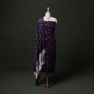 Bandhani Cotton Unstitched Dress Material: Kurta & Dupatta with Jewellery 12