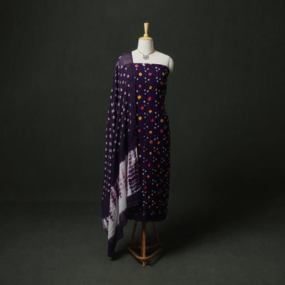 Bandhani Cotton Unstitched Dress Material: Kurta & Dupatta with Jewellery 12