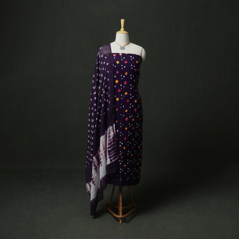 Bandhani cotton unstitched dress material: kurta & dupatta with jewellery